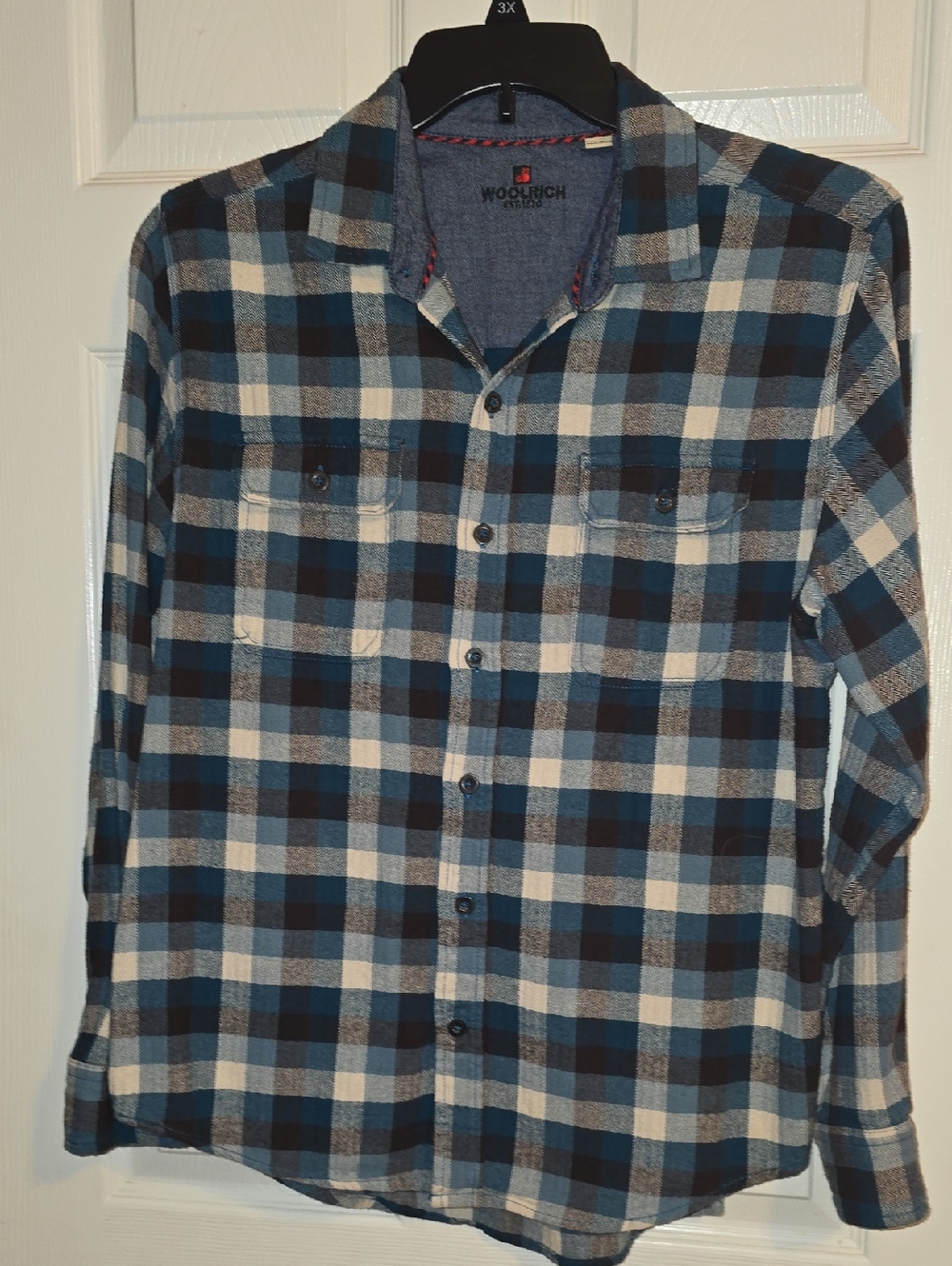 Woolrich Blue, Black & White‎ Plaid Button-Down Shirt